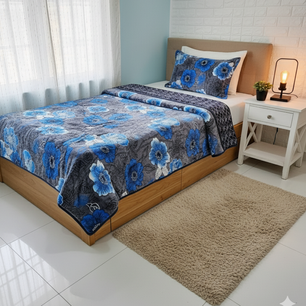 Brown and Blue Florals - Single Warm and Reversible Duvet Cover