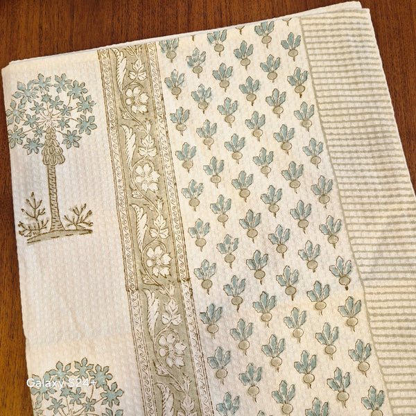 Green Floral Hand Blocked Bath Towel