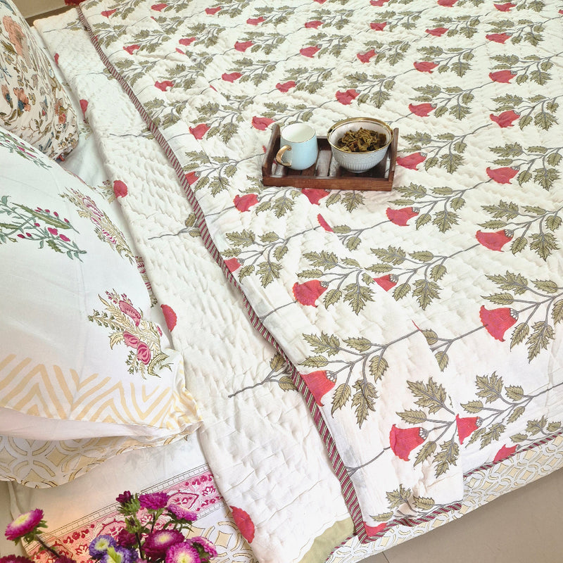 Rose Grandeur Hand Blocked Quilt