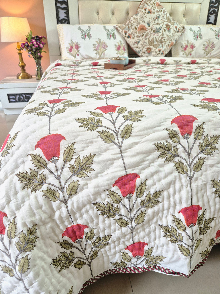Rose Grandeur Hand Blocked Quilt