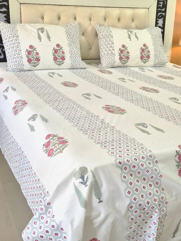 Blossoming Beauty - Blockprint Bedsheet