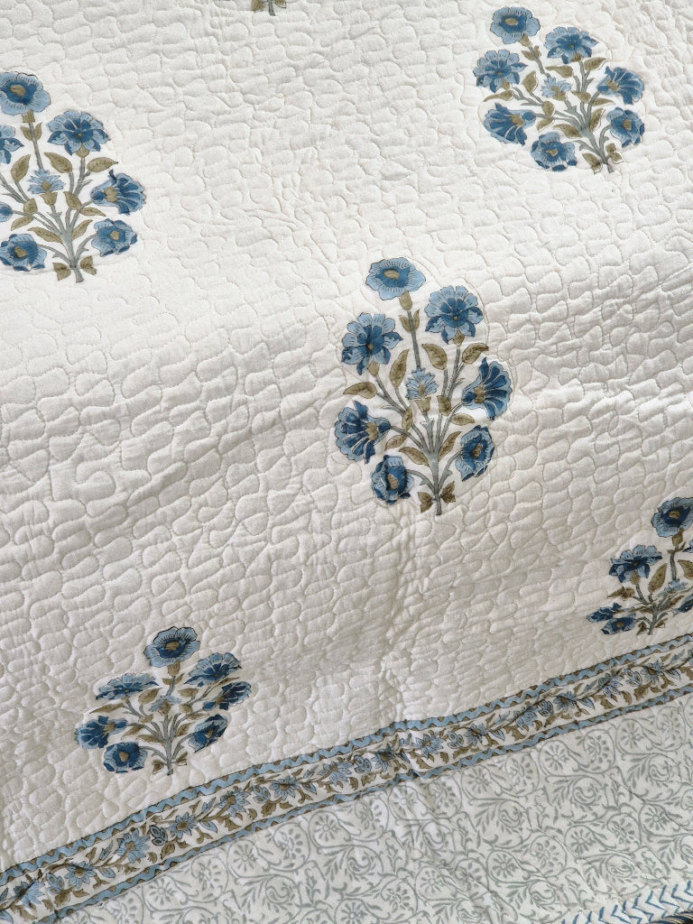 Indigo Luxe - Hand Blocked Quilted Bedcover