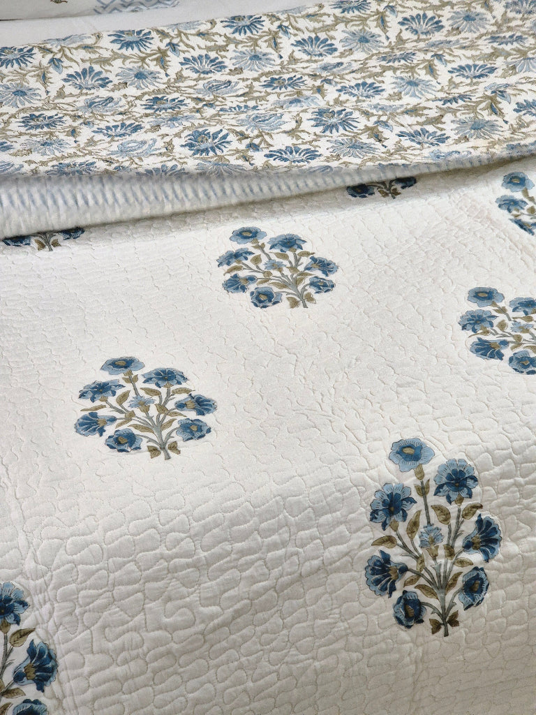 Indigo Luxe - Hand Blocked Quilted Bedcover