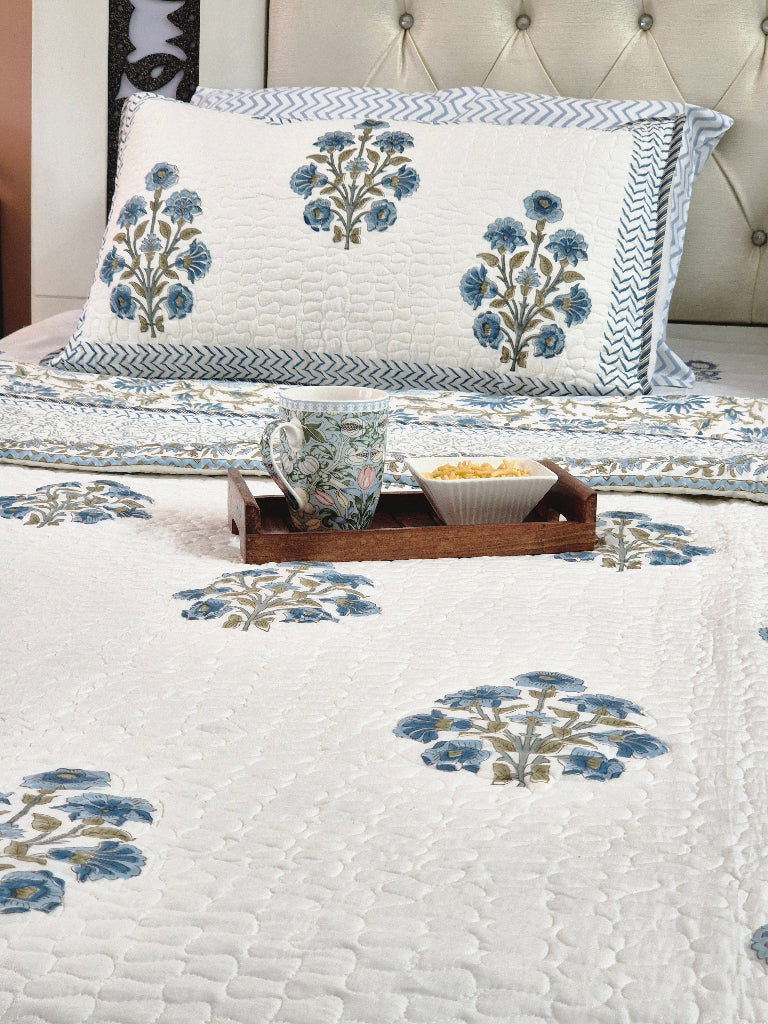 Indigo Luxe - Hand Blocked Quilted Bedcover