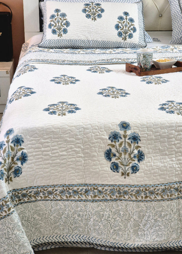 Indigo Luxe - Hand Blocked Quilted Bedcover