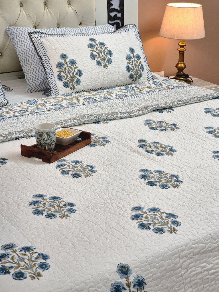 Indigo Luxe - Hand Blocked Quilted Bedcover