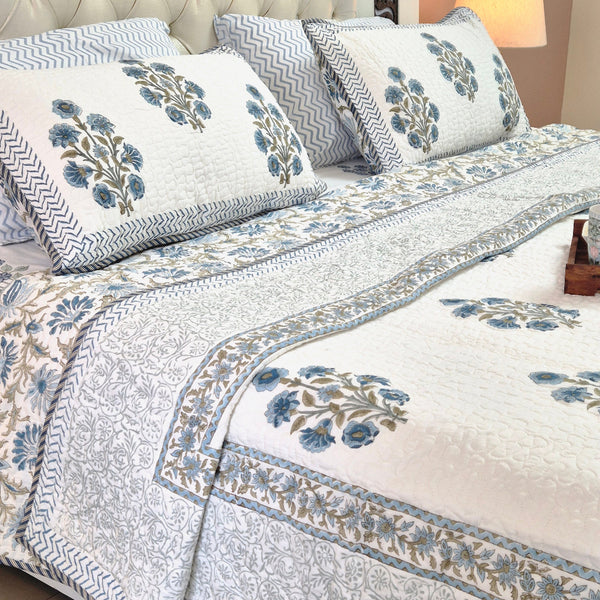 Indigo Luxe - Hand Blocked Quilted Bedcover