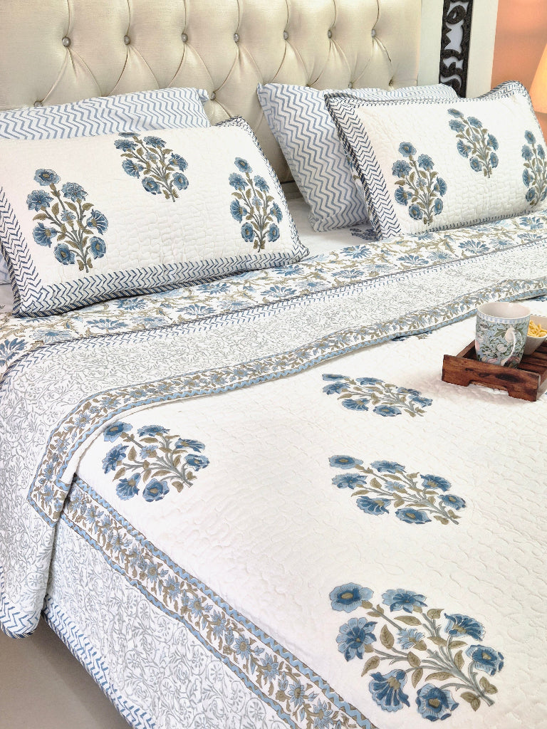Indigo Luxe - Hand Blocked Quilted Bedcover