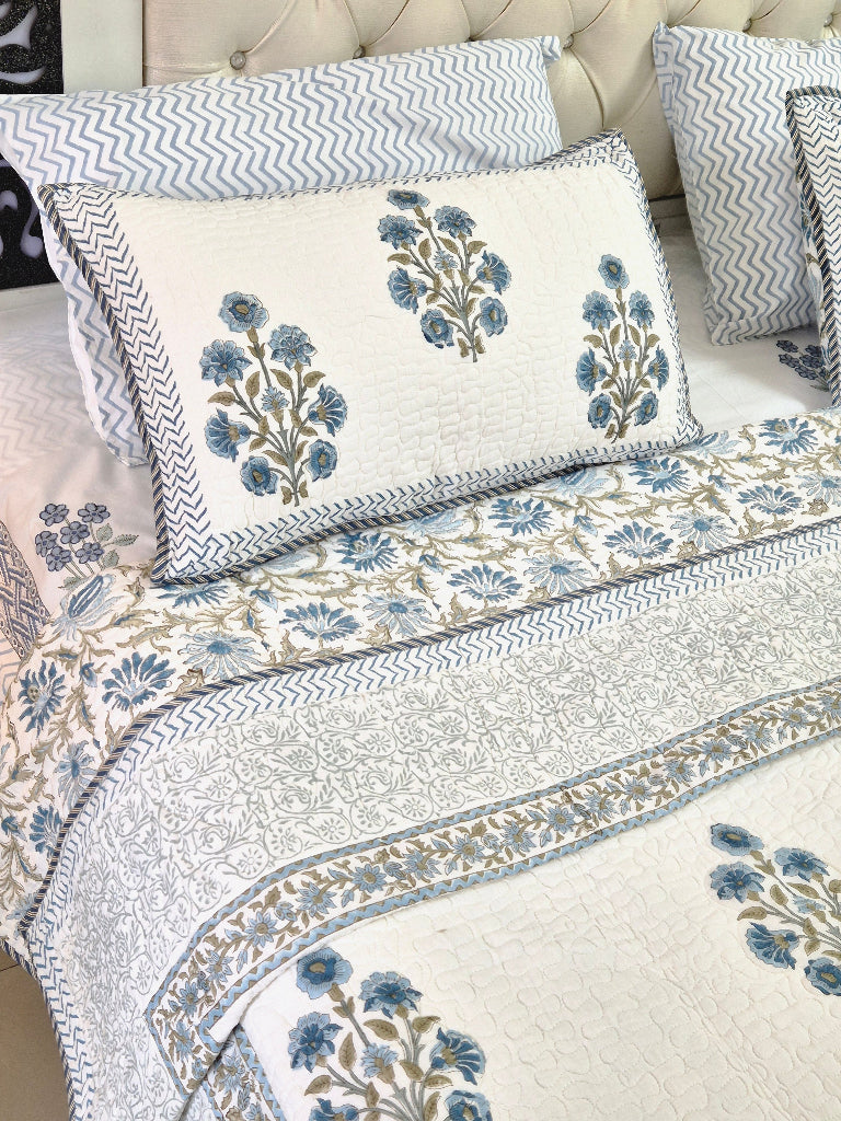Indigo Luxe - Hand Blocked Quilted Bedcover