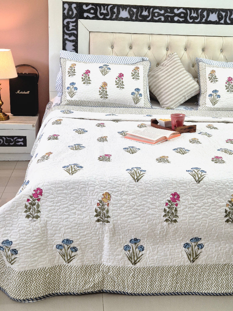 The Pleasing One - Reversible Hand Blocked Quilted Bedcover