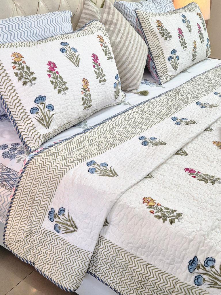 The Pleasing One - Reversible Hand Blocked Quilted Bedcover