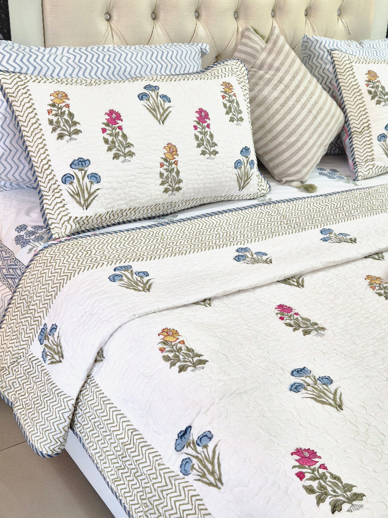 The Pleasing One - Reversible Hand Blocked Quilted Bedcover