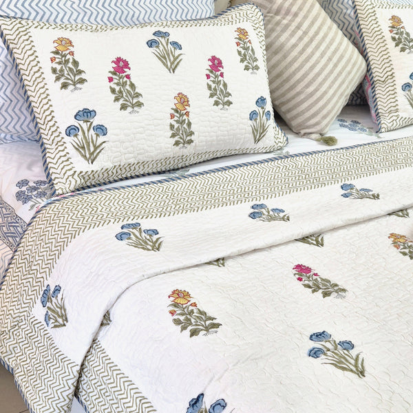 The Pleasing One - Reversible Hand Blocked Quilted Bedcover