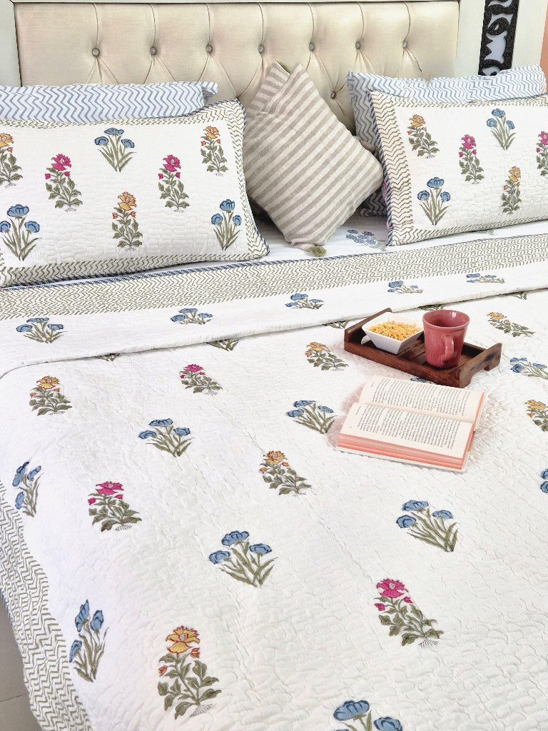 The Pleasing One - Reversible Hand Blocked Quilted Bedcover