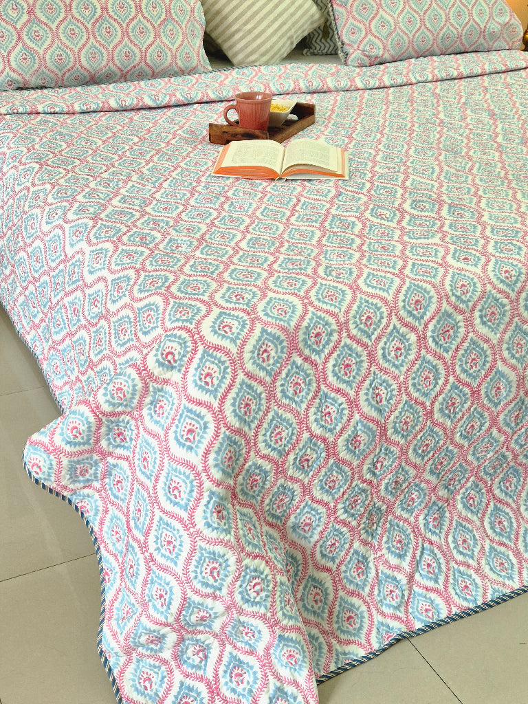 The Pleasing One - Reversible Hand Blocked Quilted Bedcover