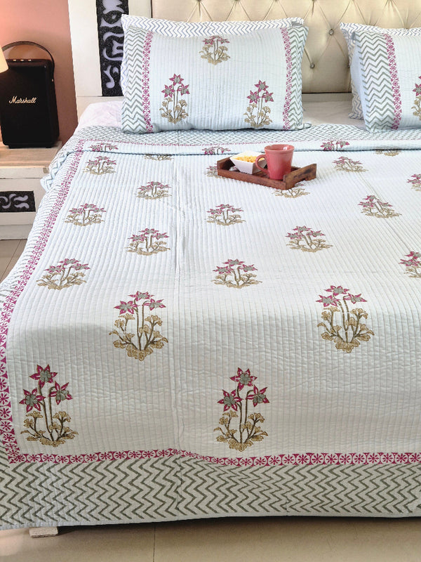Botanic Whispers - Hand Blocked Quilted Bedcover