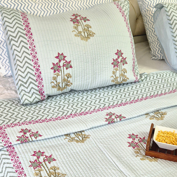 Botanic Whispers - Hand Blocked Quilted Bedcover