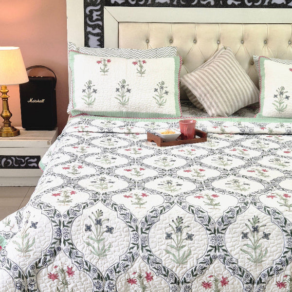 Floral Artsy - Hand Blocked Quilted Bedcover