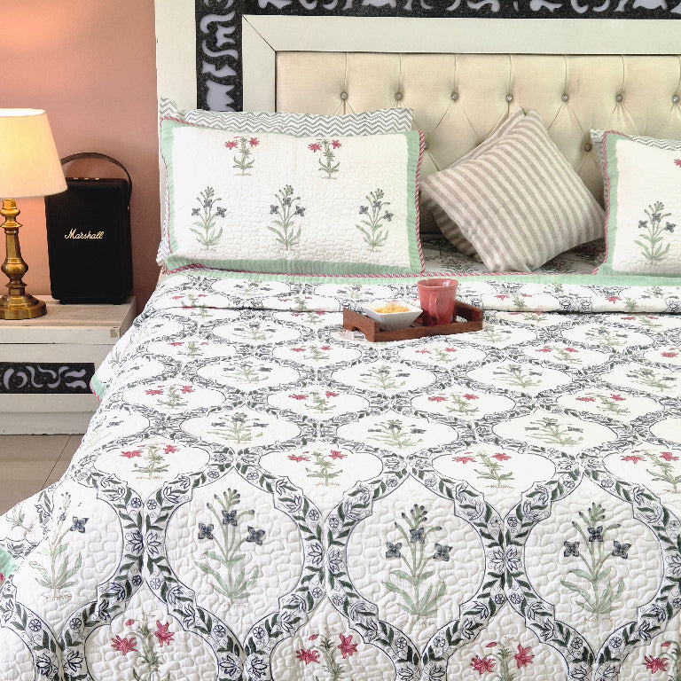 Floral Artsy - Hand Blocked Quilted Bedcover