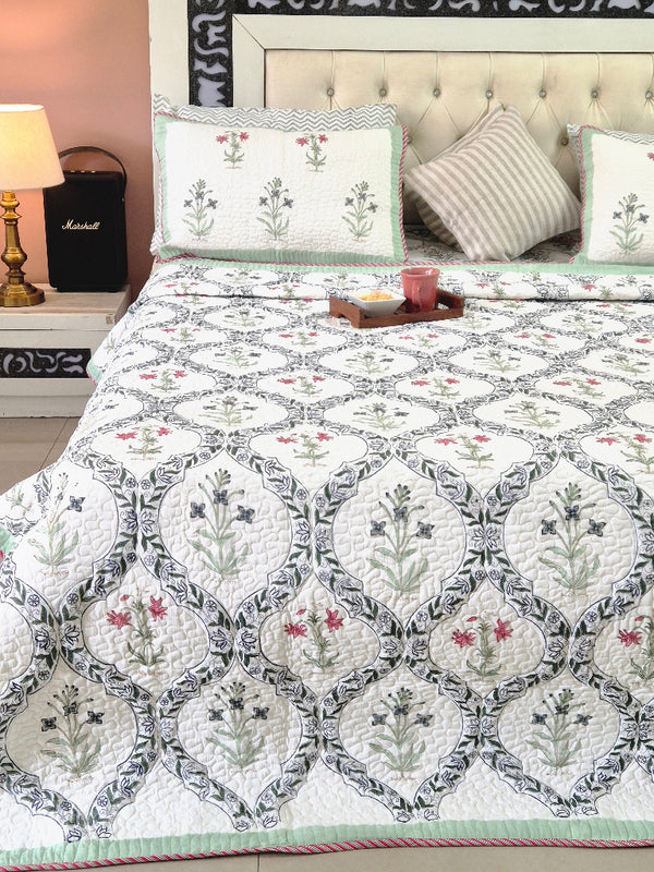 Floral Artsy - Hand Blocked Quilted Bedcover