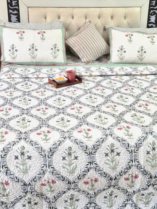 Floral Artsy - Hand Blocked Quilted Bedcover
