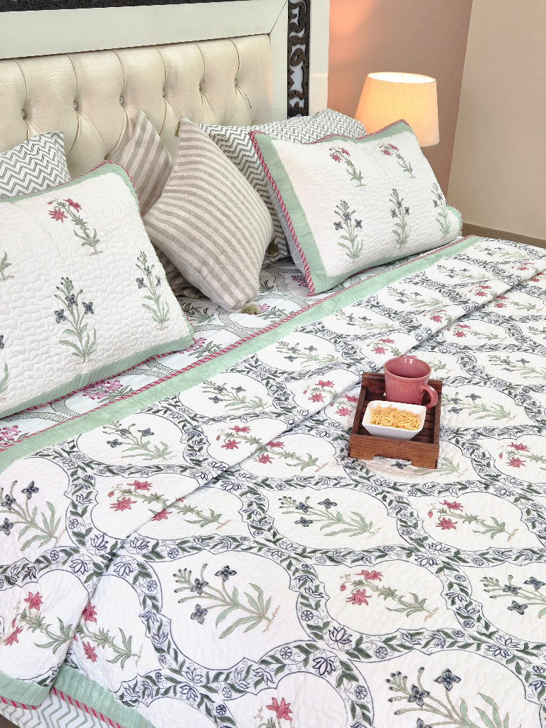 Floral Artsy - Hand Blocked Quilted Bedcover
