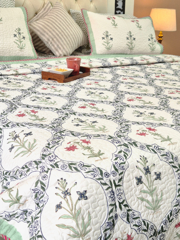 Floral Artsy - Hand Blocked Quilted Bedcover