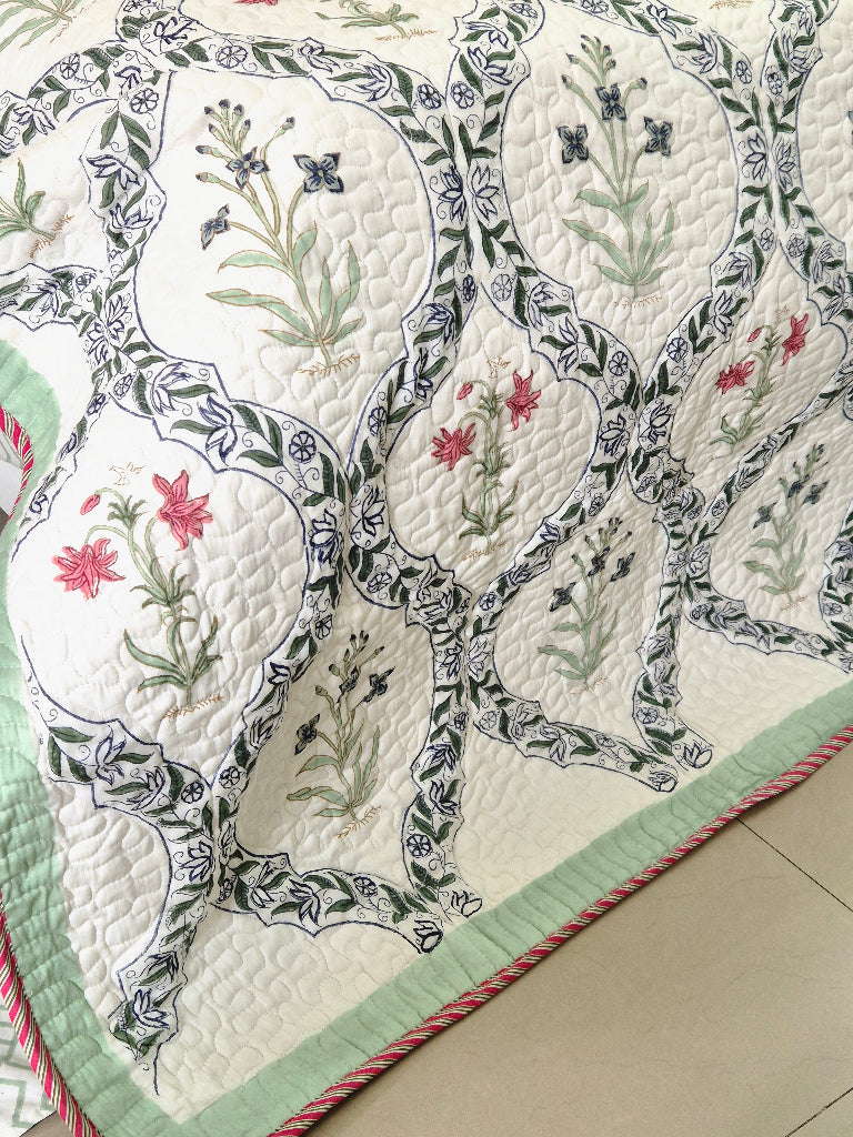 Floral Artsy - Hand Blocked Quilted Bedcover
