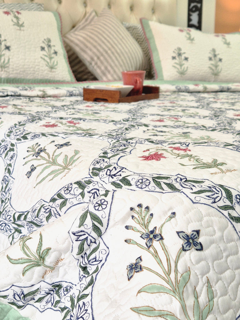 Floral Artsy - Hand Blocked Quilted Bedcover