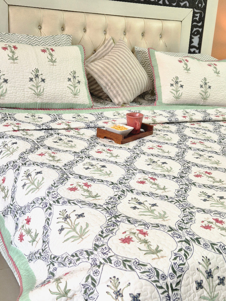 Floral Artsy - Hand Blocked Quilted Bedcover
