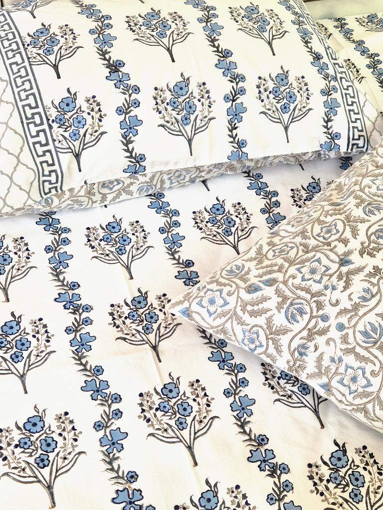 Blue Florals Block Print Sheet Set
