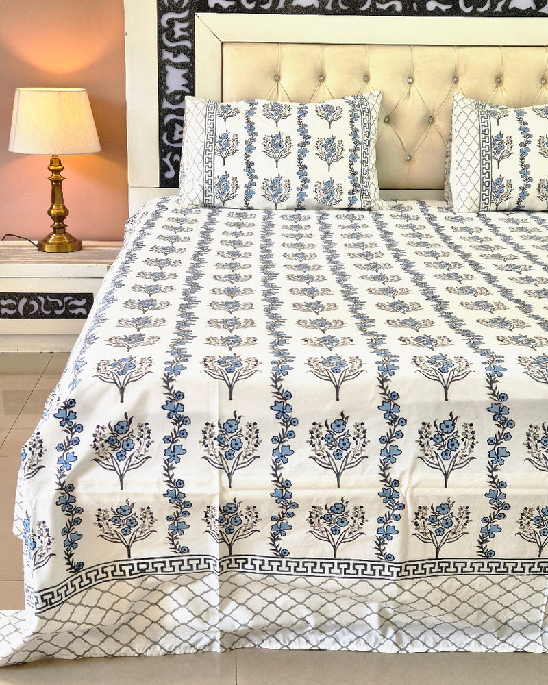 Blue Florals Block Print Sheet Set