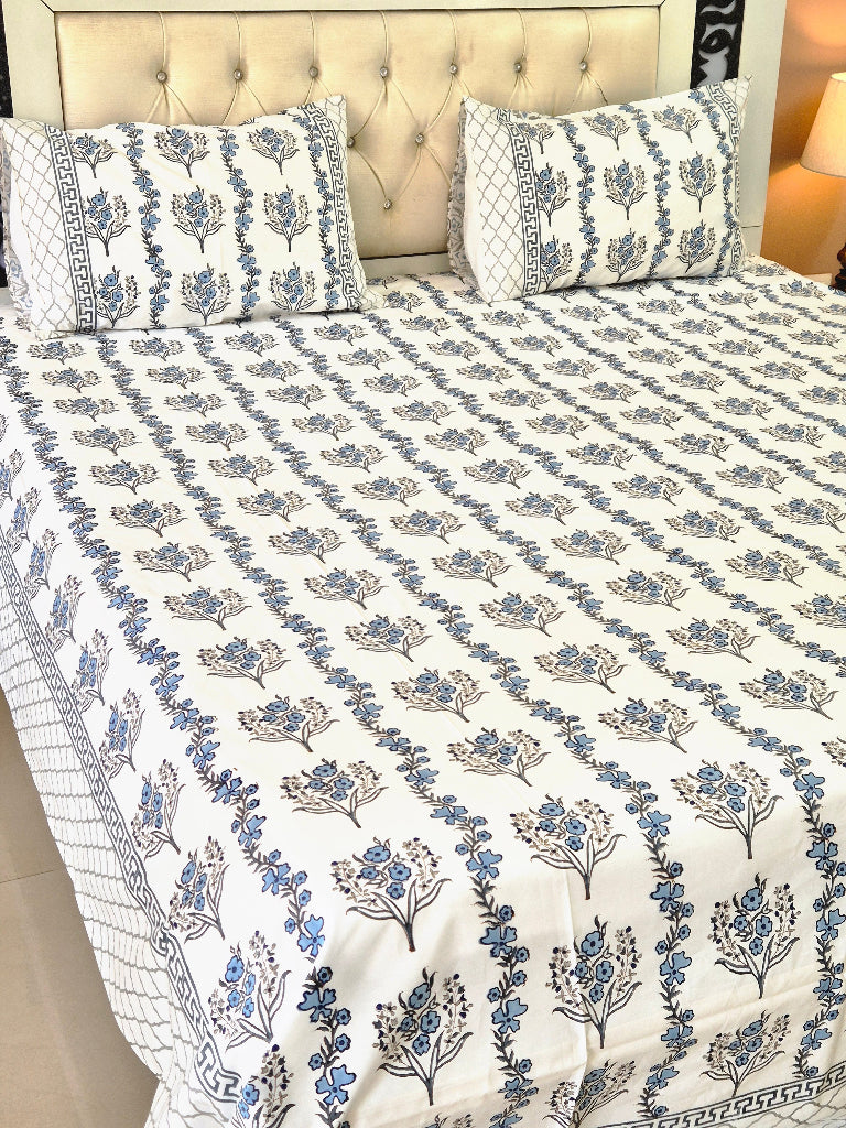 Blue Florals Block Print Sheet Set