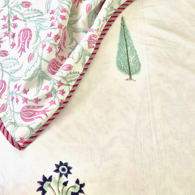 Off White Base Floral Print Double Hand Blocked Dohar