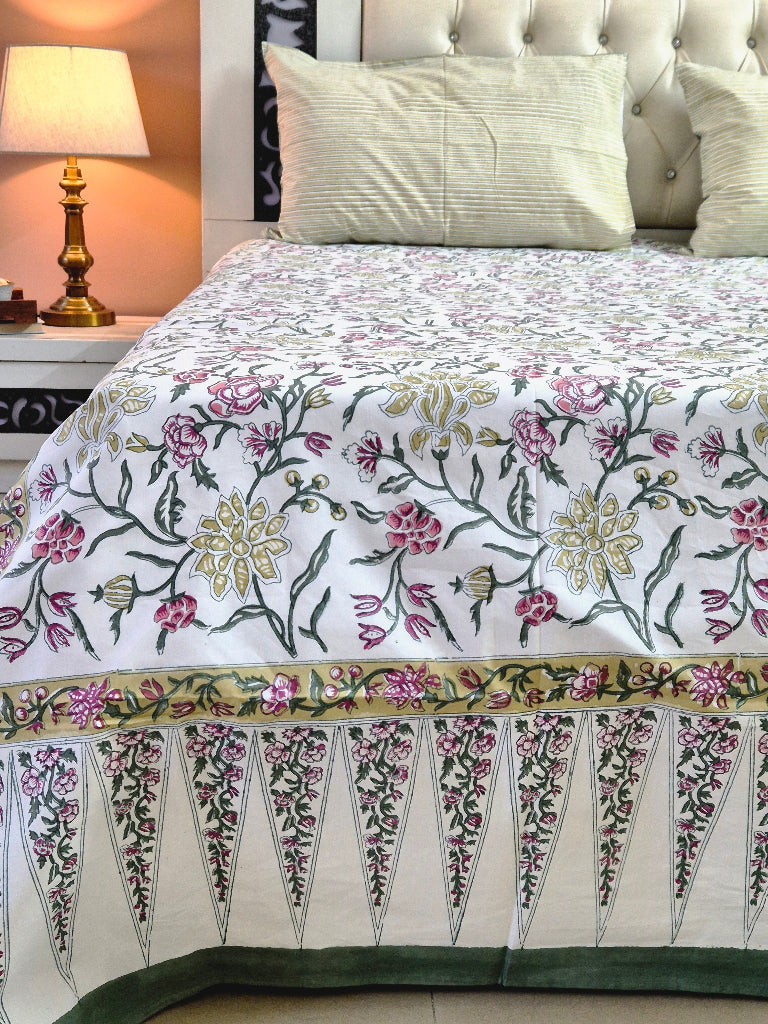 Floral Hues Hand Blocked Bedsheet