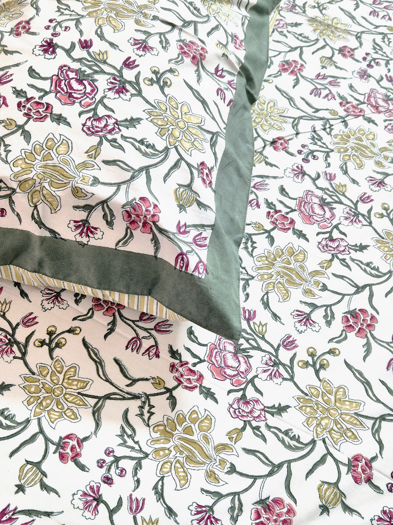 Floral Hues Hand Blocked Bedsheet