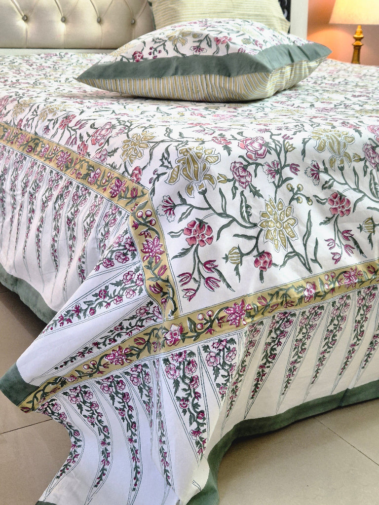 Floral Hues Hand Blocked Bedsheet