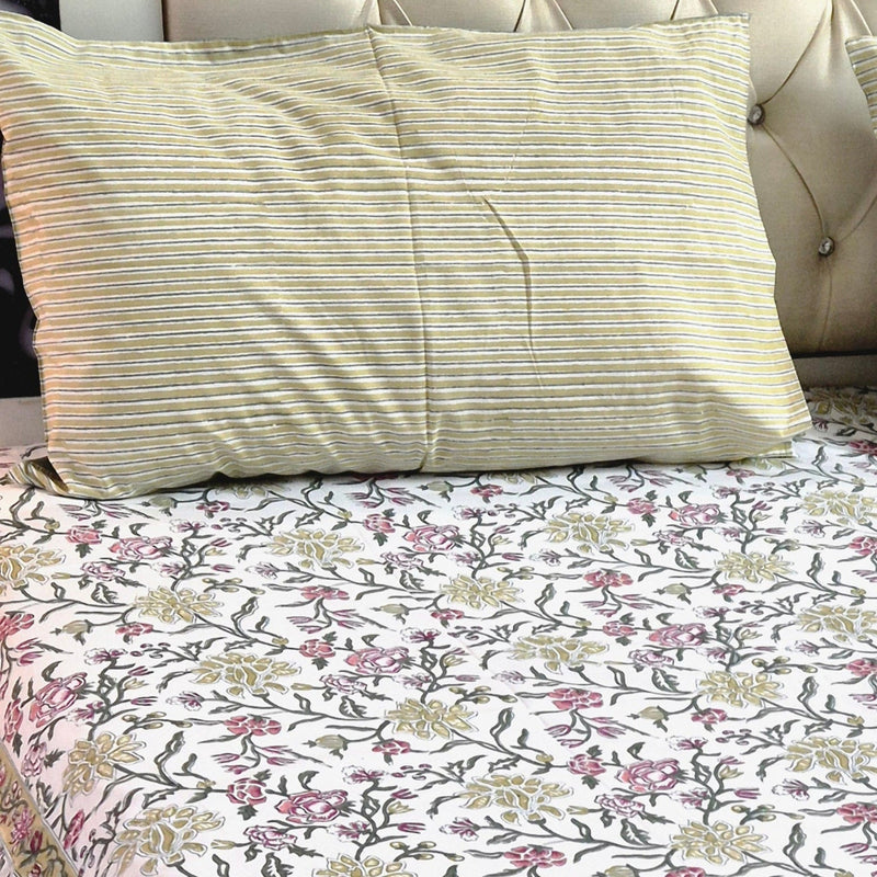 Floral Hues Hand Blocked Bedsheet