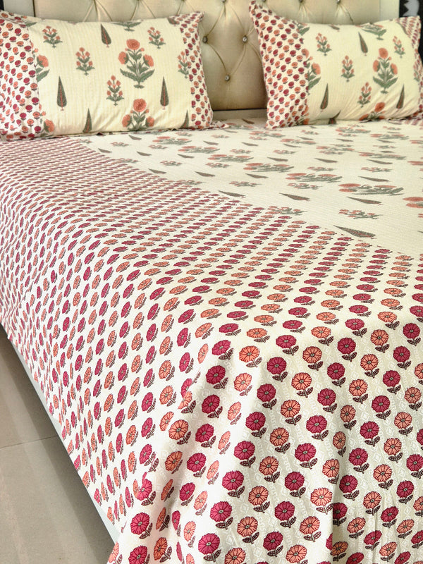 Off White Magnificent Floral Ajrakh Bedsheet