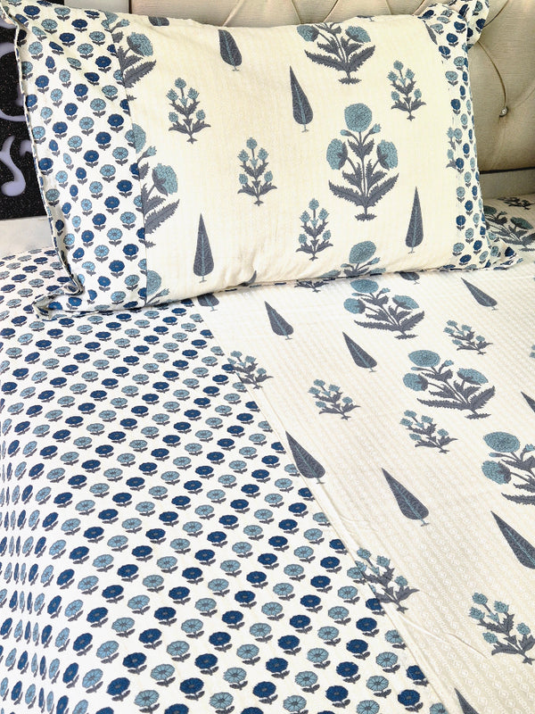Cypress and Floral Print Ajrakh Bedsheet