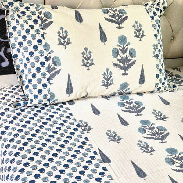 Cypress and Floral Print Ajrakh Bedsheet