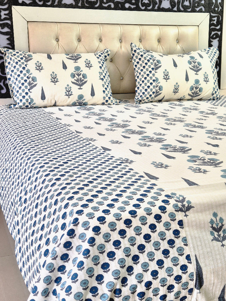 Cypress and Floral Print Ajrakh Bedsheet