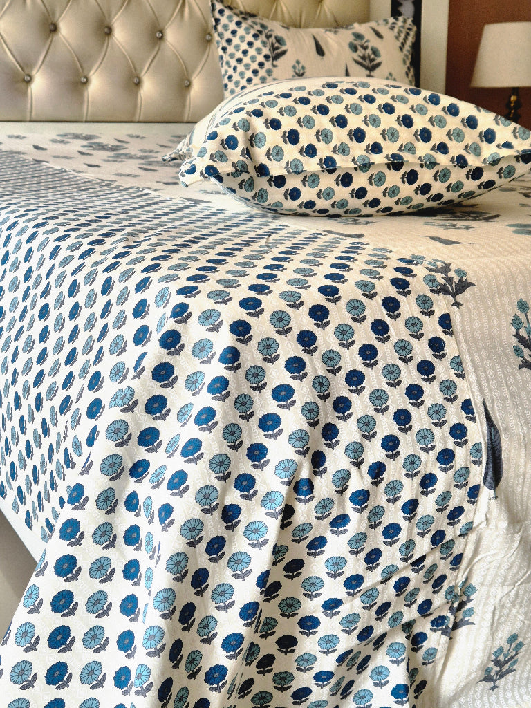 Cypress and Floral Print Ajrakh Bedsheet