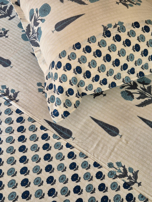 Cypress and Floral Print Ajrakh Bedsheet