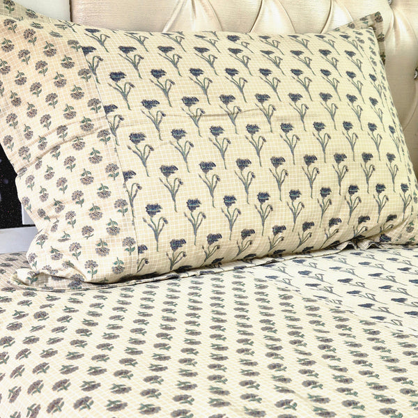 Beige Floral Buti Print Ajrakh Bedsheet