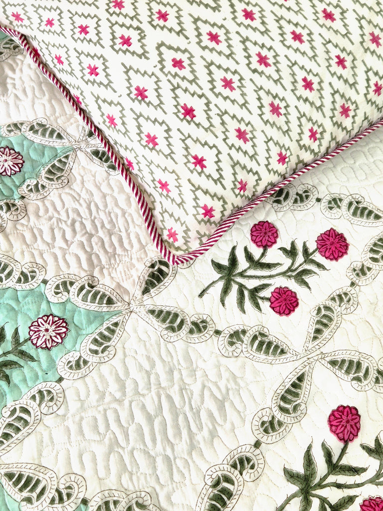 The Flower Edit - Hand Blocked Quilted Bedcover