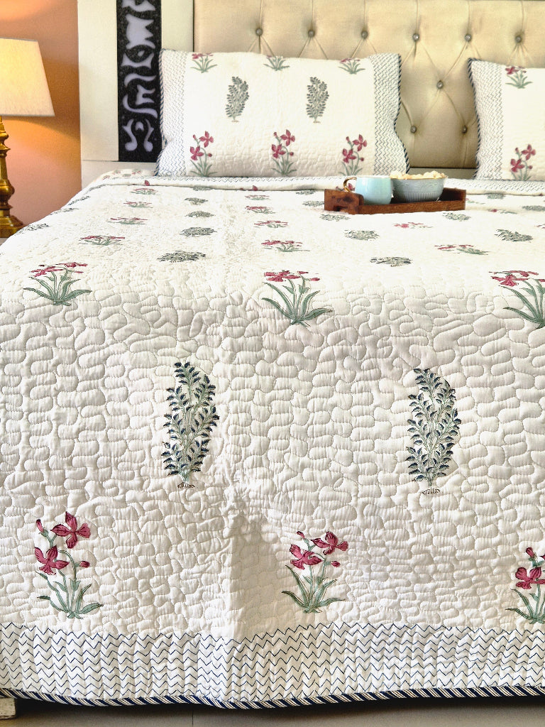 La Botanica Hand Blocked Quilted Bedcover