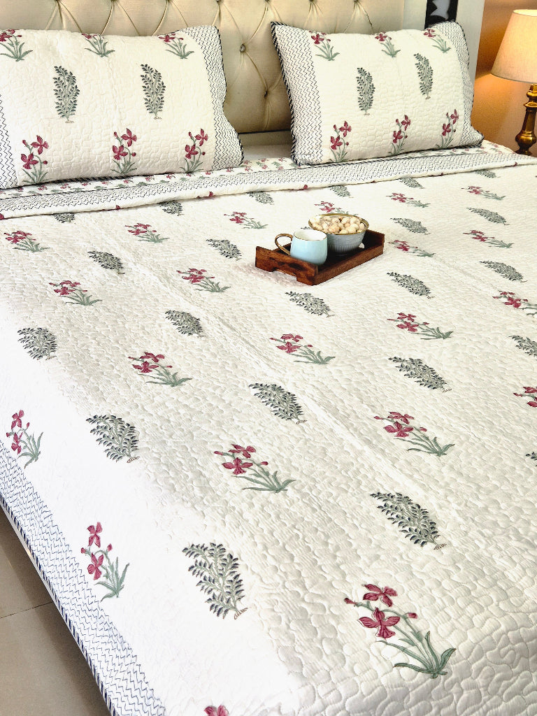 La Botanica Hand Blocked Quilted Bedcover