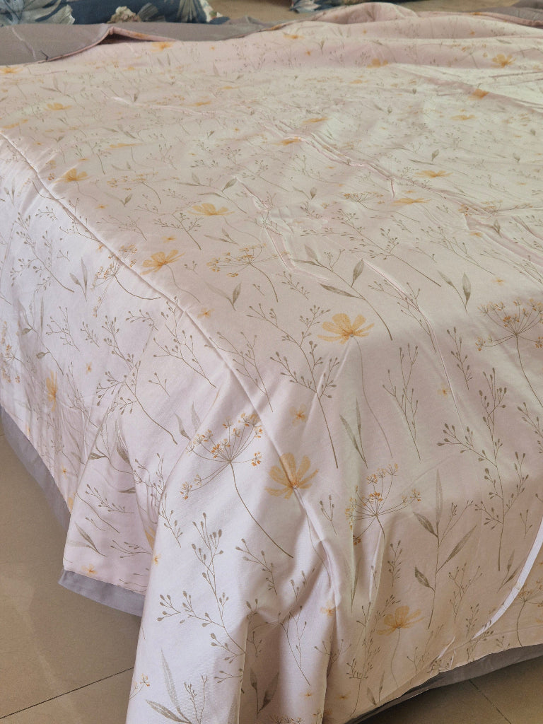 Pink and Grey Floral Print Double Comforter