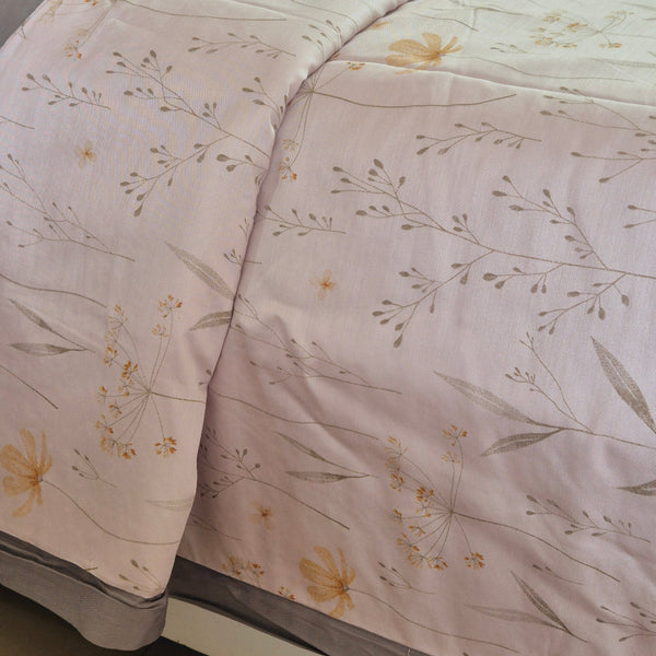 Pink and Grey Floral Print Double Comforter